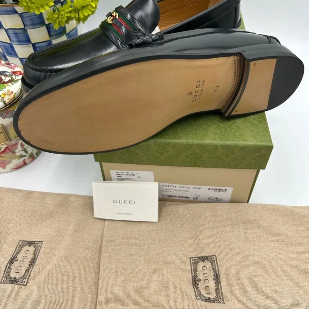 Men’s Gucci, black Kaveh interlocking G leather loafer size 13 made in Italy - Picture 7 of 12